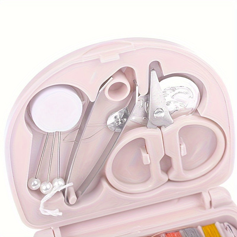 Compact Travel Sewing Kit - DIY Mini Sewing Supplies and Accessories, Pink Portable Sewing Box for Beginners and Travelers
