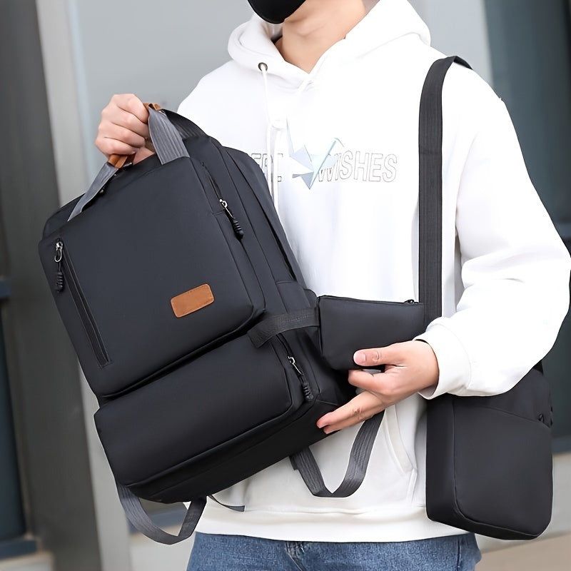 3-piece men's backpack set, casual backpack with multiple compartments, business shoulder bag and pencil tote
