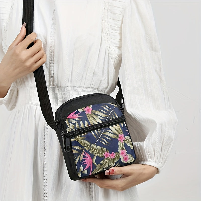 Women's Nylon Tropical Print Crossbody Bag Casual Mini Shoulder Bag with Zipper