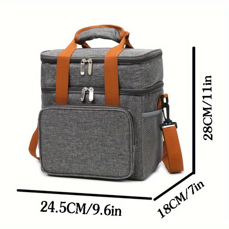 Insulated Lunch Cooler Bag - Double Layer Outdoor Insulated Cooler Bag, Universal, Regular Waterproof Oxford Cloth, Perfect for Halloween, New Year, Grandparents Day - Black