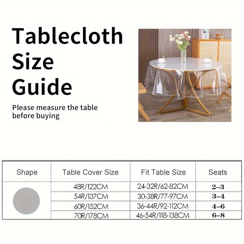 1pc Round Transparent Lock Edge Tablecloth, Vinyl Tablecloth, Waterproof, Oil-proof, Stain-proof Wipeable Plastic Tablecloth, Easy-to-clean Table Cover for Tabletop, Suitable for Events, Weddings, Banquets, Parties, Outdoor Gatherings