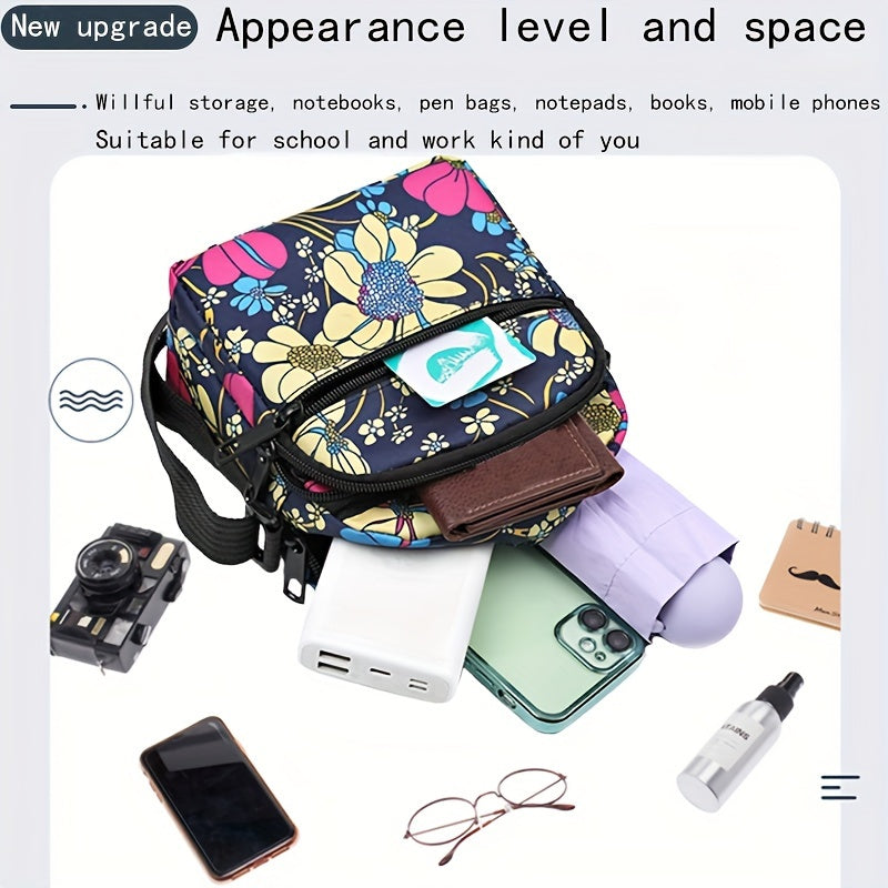 Women's Nylon Tropical Print Crossbody Bag Casual Mini Shoulder Bag with Zipper
