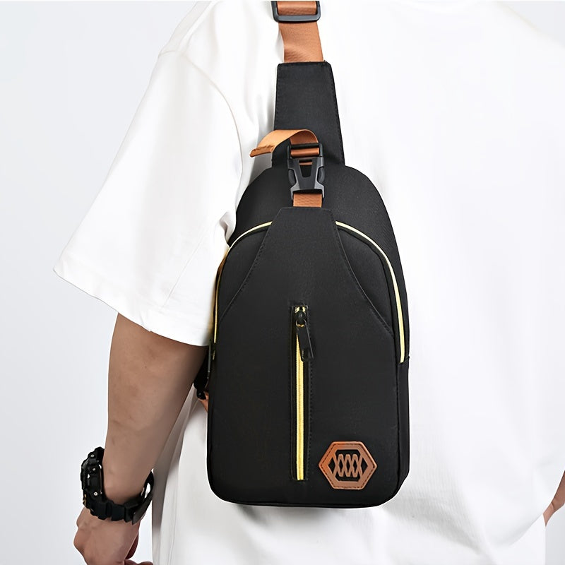 Boys Fashion Casual Crossbody Bag - Lightweight, Large Capacity Crossbody Chest Bag for Daily Commuting and Cycling, Adjustable Shoulder Strap, Black Nylon