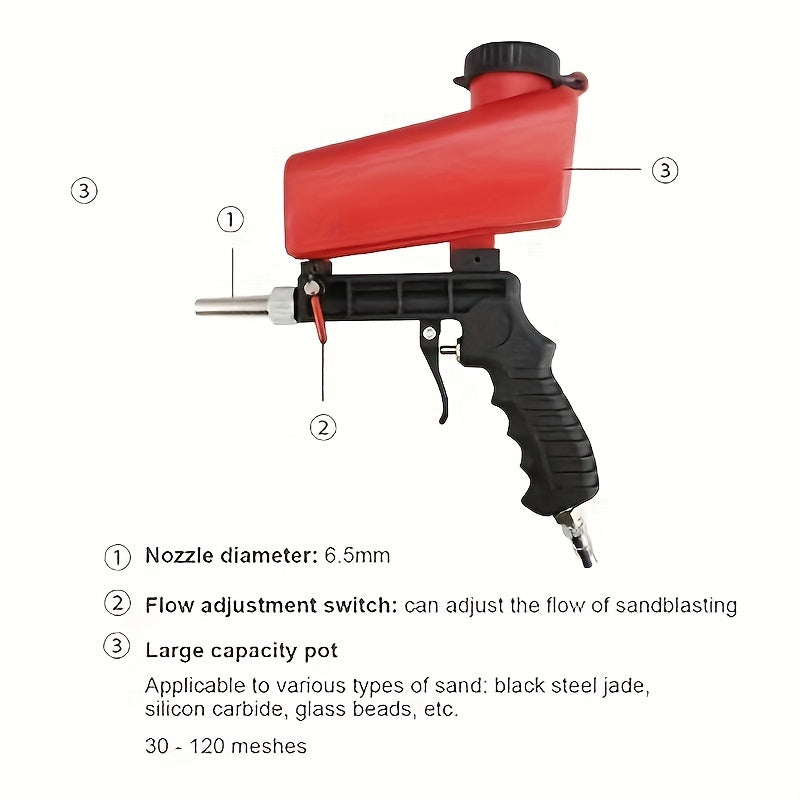Portable Handheld Pneumatic Sandblasting Gun - No Battery Required, Ideal for Grinding & Finishing Projects