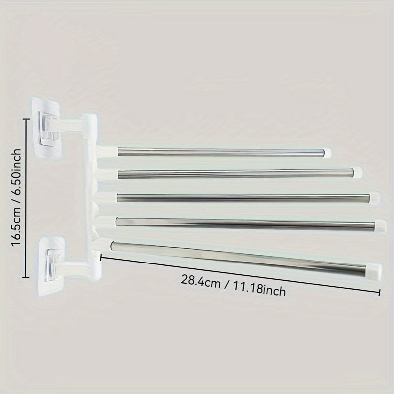 Adjustable Stainless Steel Towel Rack - Wall Mounted, No Drilling Required, with Suction Cup for Bathroom Storage