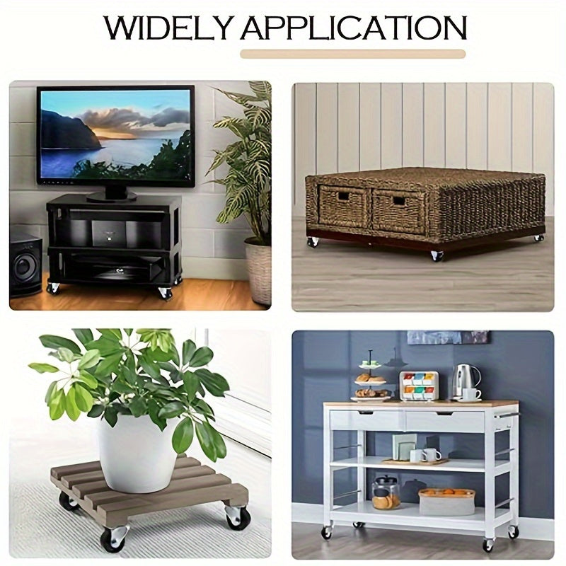 4-Piece Heavy Duty Mini Casters - Rigid Non-Swivel PP Plastic Rollers with Metal Top Plate for Furniture, Cabinets and Small Appliances