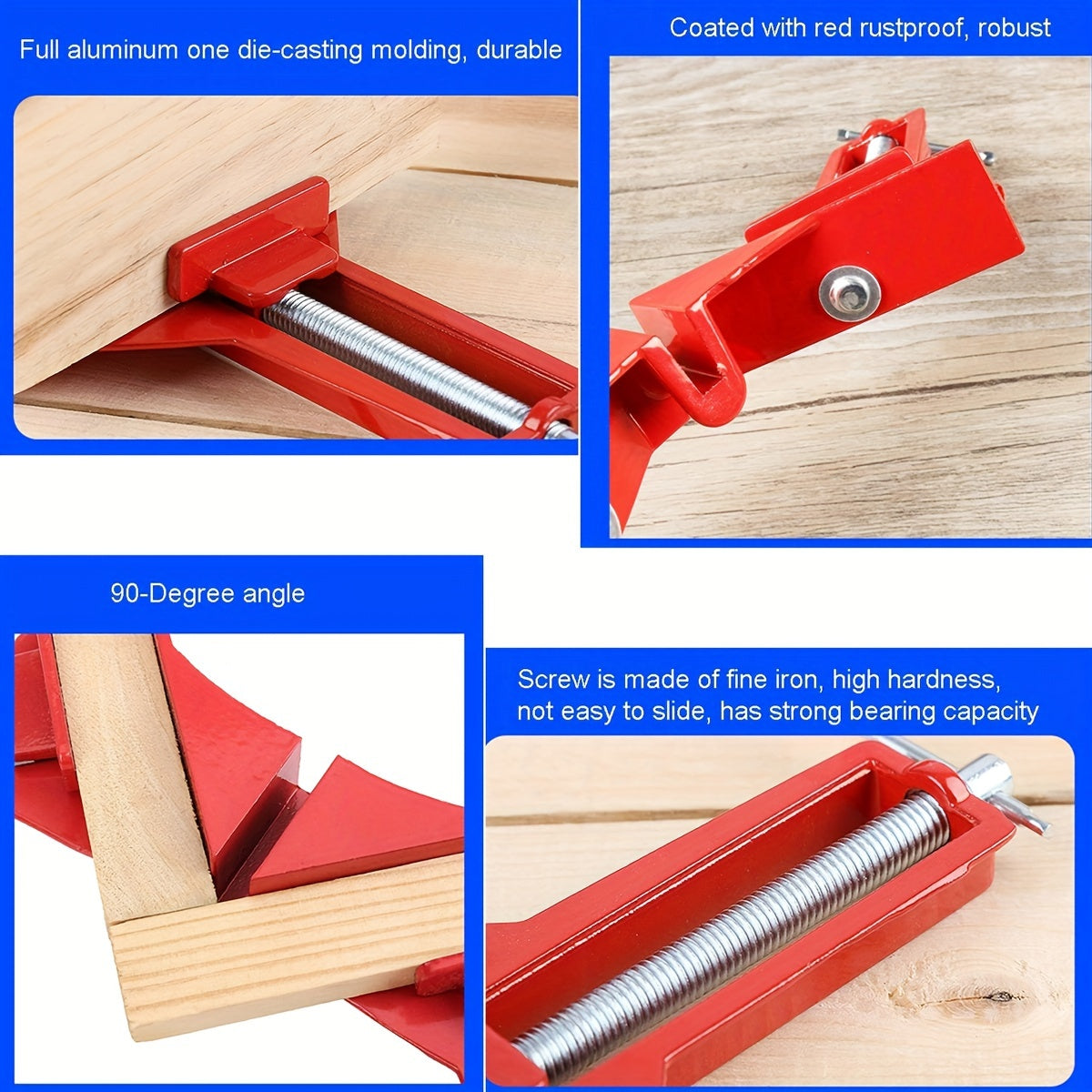 2pcs Adjustable Corner Clamps Set - 90 Degree Right Angle Clamp for Woodworking, Picture Frames, Welding, Fish-tanks, Cabinets, Shelf Holder, DIY Hand Tool with Corner Square Function