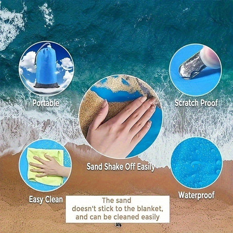 Extra Durable Waterproof Beach Mat - Sand and Moisture Resistant, Easy Clean Polyester Blend, 55" x 80" / Includes Stakes and Carabiners, Great for Camping, Picnics and Outdoor Adventures Blue / 140.0*200.0cm