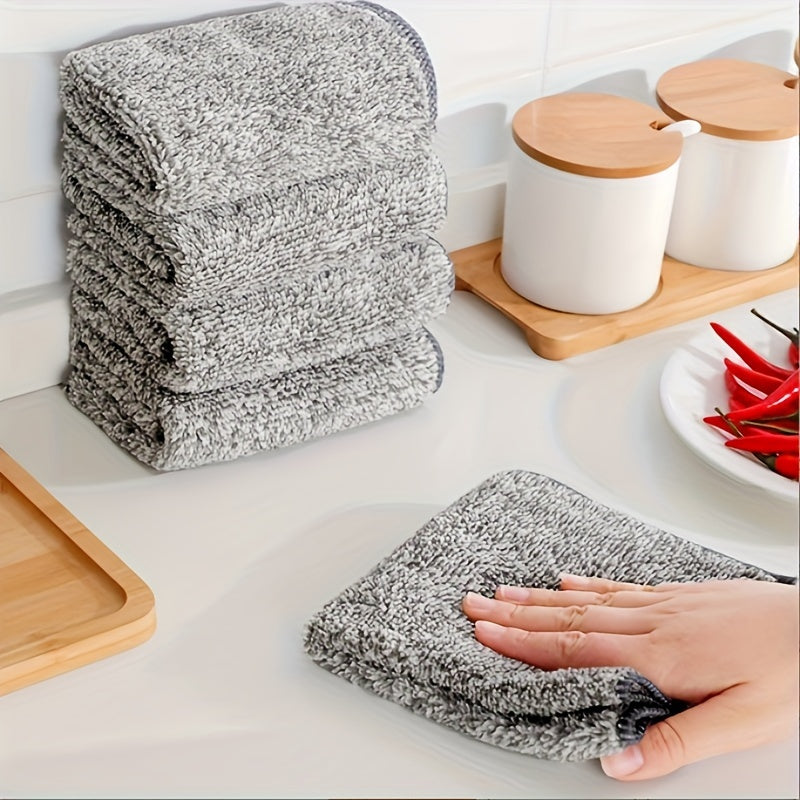 10 Pack Super Absorbent Microfiber Cleaning Cloths - Thick, Quick Drying Bamboo Charcoal Fiber Towels for Car and Kitchen, Non-Stick Oil, Washable