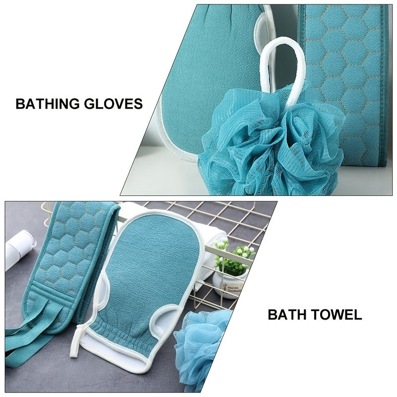 3 Pieces Exfoliating Bath Towel Set, 3 in 1 Back Bath Scrub, Body Cleansing Towel, Soft Bath Glove, Bath Ball Loofah, Exfoliating Skin Towel Bath Tool Set for Back Massage, Deep Body Cleansing, Home Bathroom Shower Scrub Tools,