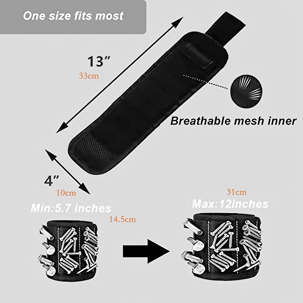1pc Mighty Magnetic Tool Wristband - Super Strong Neodymium Magnets Hold Nails, Screws, & Tools Securely - Durable Work Essential for Hands-Free Convenience