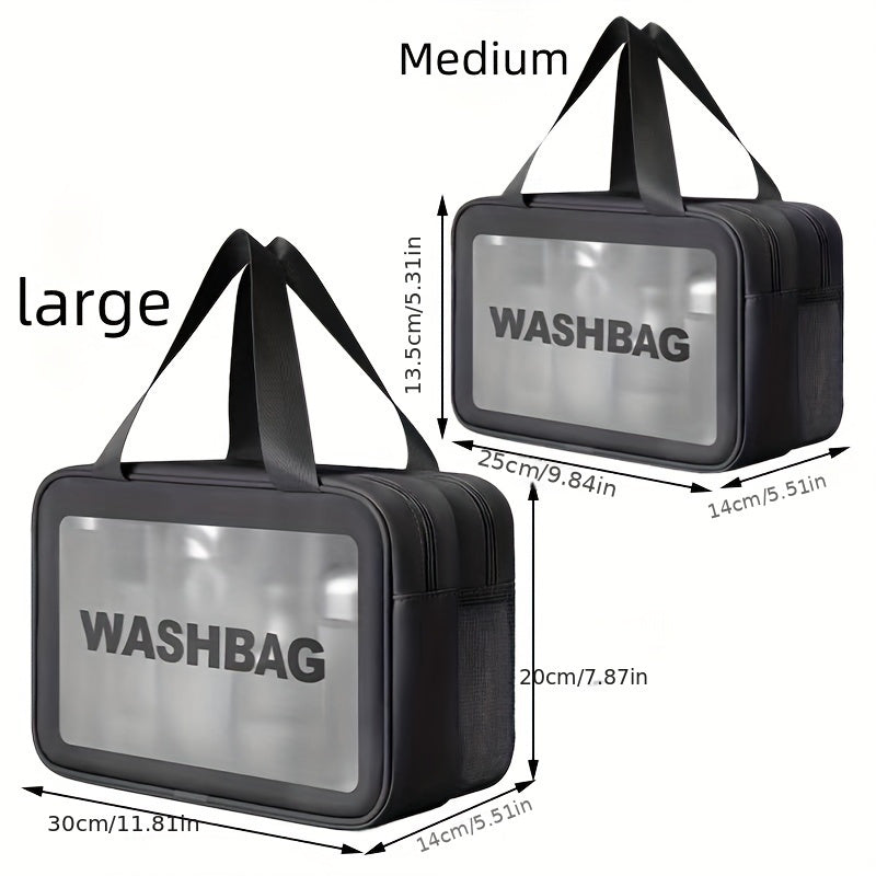 Chic PU waterproof cosmetic bag - large capacity, dry and wet separation, portable cosmetic storage bag, double layer storage