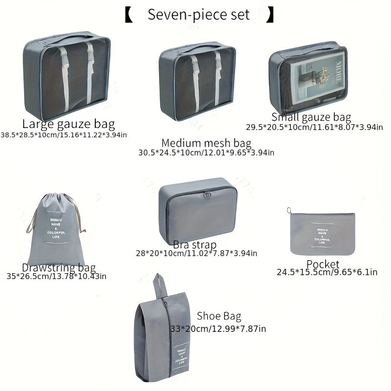 7-piece Ultimate Travel Organizer Set - Spacious and Lightweight Luggage, Shoe Bag, Toiletry Bag and More - The Perfect Multipurpose Packing Solution for Easy Travel