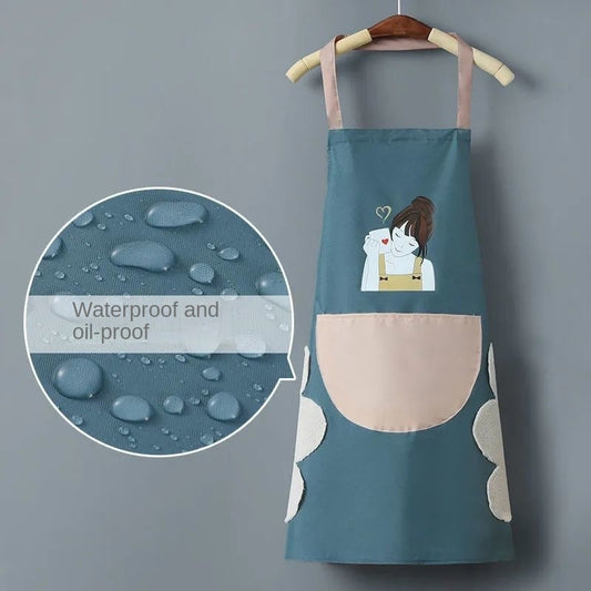 Cute Cartoon Girl Printed Apron - Home Cooking Waterproof and Oil Proof Kitchen Apron
