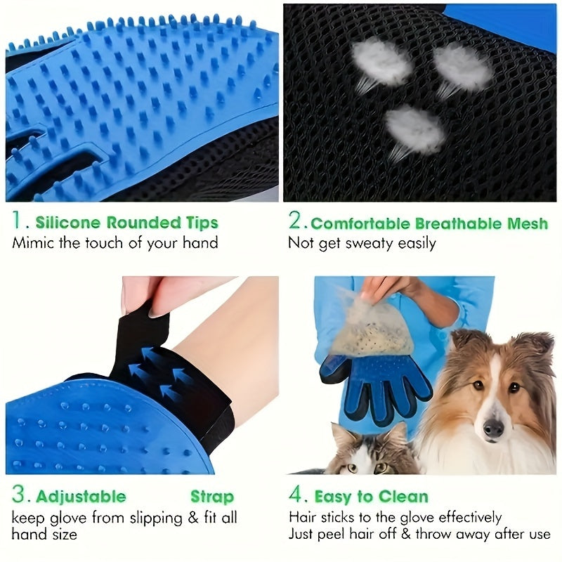 1pc Gentle Pet Grooming Glove - Soft hair removal brush for dogs and cats, easy to clean, enhanced five-finger design, suitable for long and short hair, comfortable to wear, effective hair removal, gentle on skin 1pc Right Hand