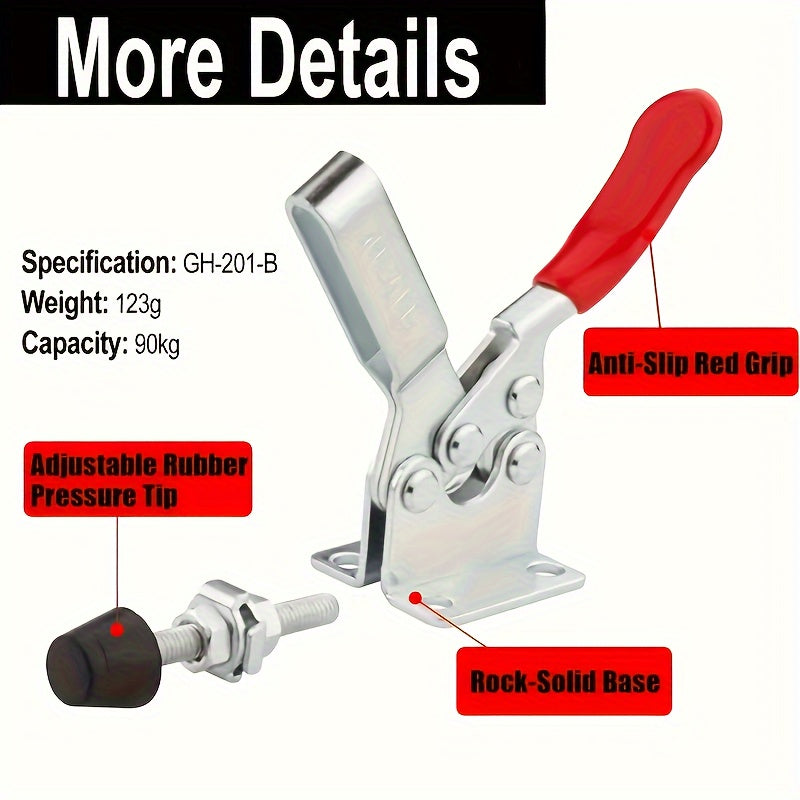 4pcs Heavy Duty GH-201B Toggle Clamps - 100kg Quick Release, Rust-Resistant Steel with Comfort Rubber Handle for DIY Projects & Crafts