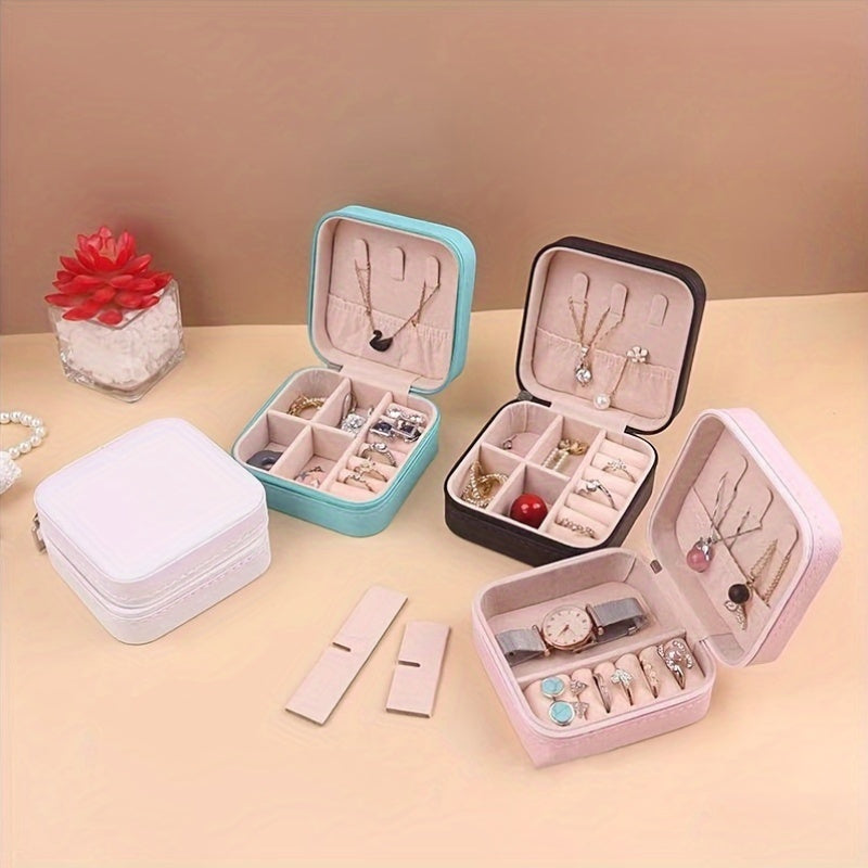 1 Piece Faux Leather Jewelry Storage Box, Portable Travel Jewelry Box with Compartments for Rings, Necklaces, Earrings, Bracelets - Unfinished, Freestanding Style Storage Solution for Bedroom, Dressing Table, Drawer Organization