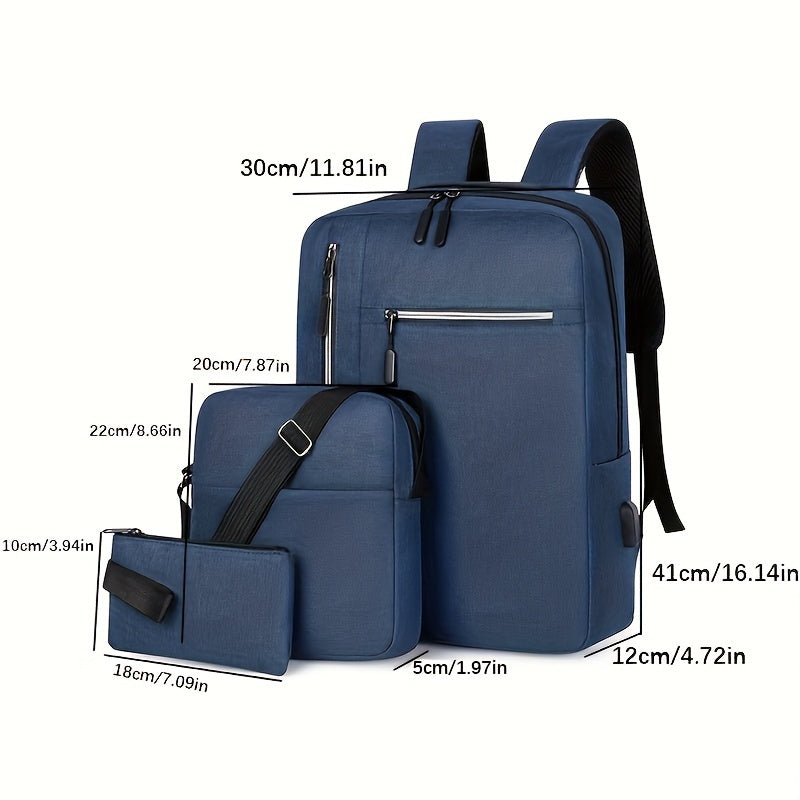 2-piece men's simple business backpack set large capacity wear-resistant backpack + square shoulder bag