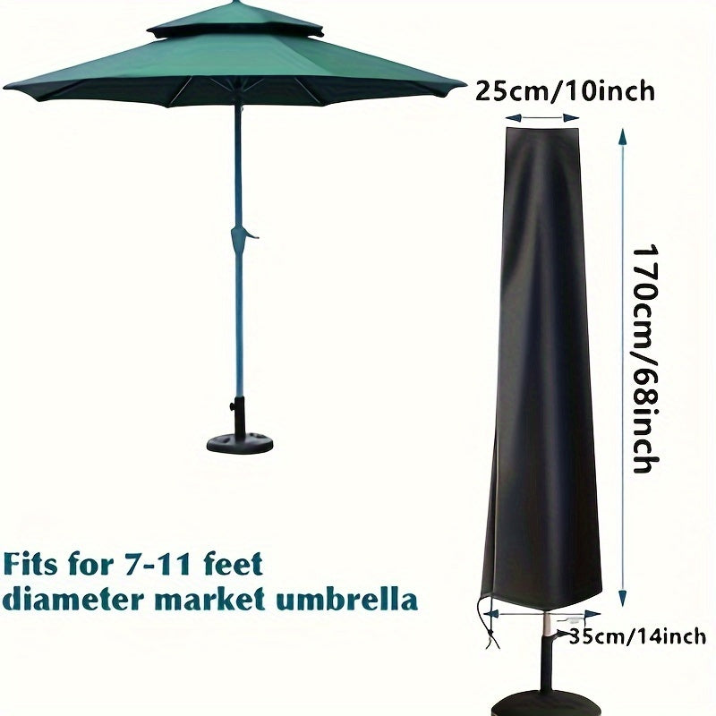 Waterproof Parasol Cover - 1 Piece Black Patio Umbrella Cover, Splashproof, Windproof, Sandproof and UV-Proof, Fits Market Umbrellas with Diameters of 84-128 Inches