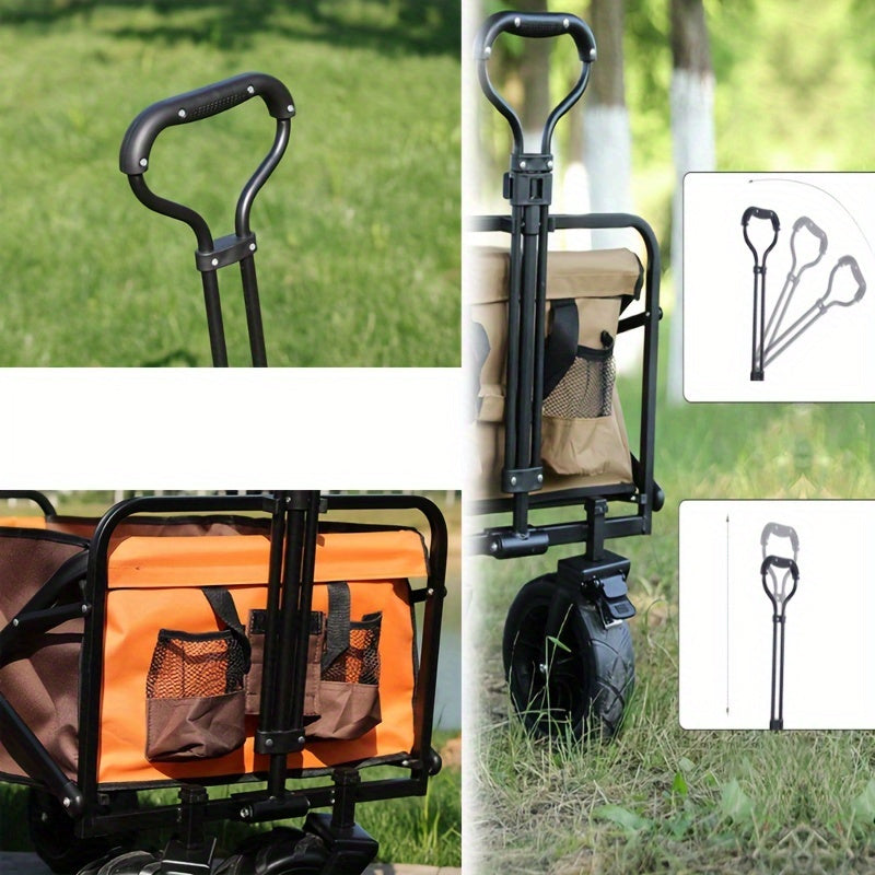 Versatile Foldable Travel Stroller with Quiet Wheels, Cup Holder and Side Pockets - Adjustable Handle for Camping, Gardening, Sports, Picnics and Shopping