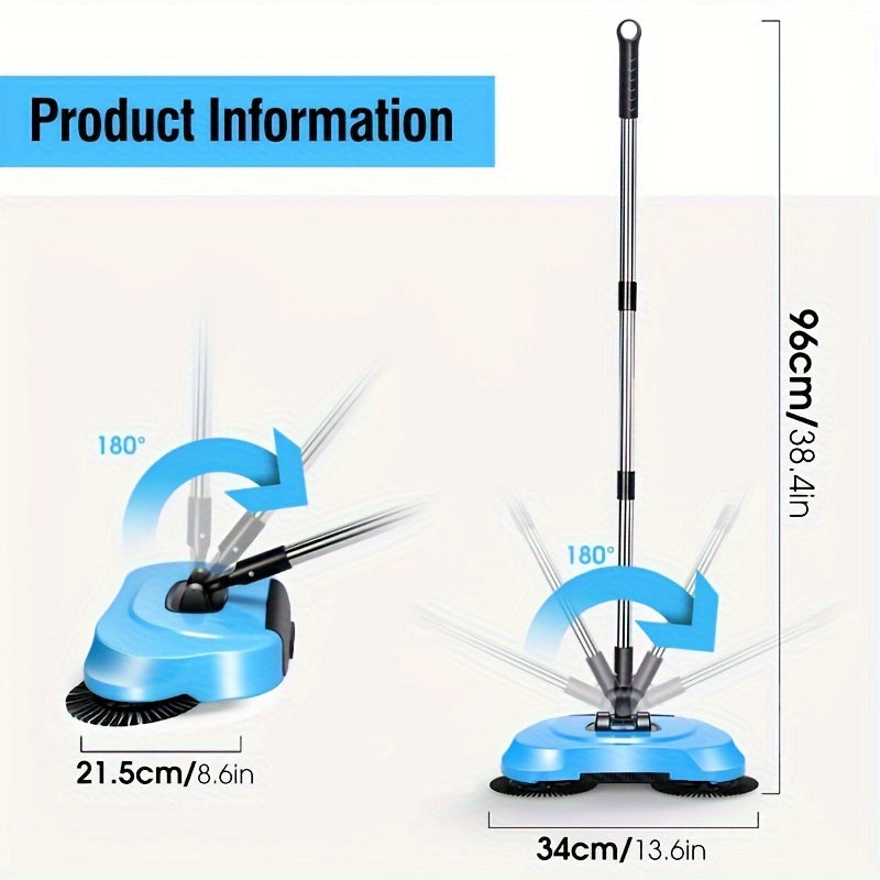 3-in-1 Manual Push Broom - Multi-function Cleaning Tool with Sweeping and Mopping Functions - Spiral System for Deep Cleaning - Crumb, Pet Hair and Dust Remover for Home, Office, Kitchen - Essential for Hardwood, Tile, Floor Cleaning