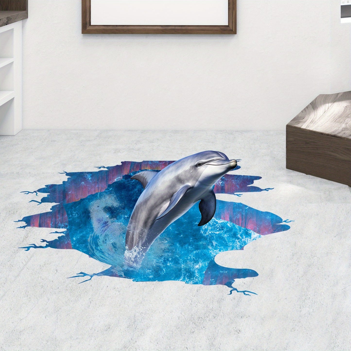 Vinyl Dolphin Wall Sticker, 3D Undersea Sticker, Waterproof Removable Seascape for Bathroom Bedroom Living Room Decoration