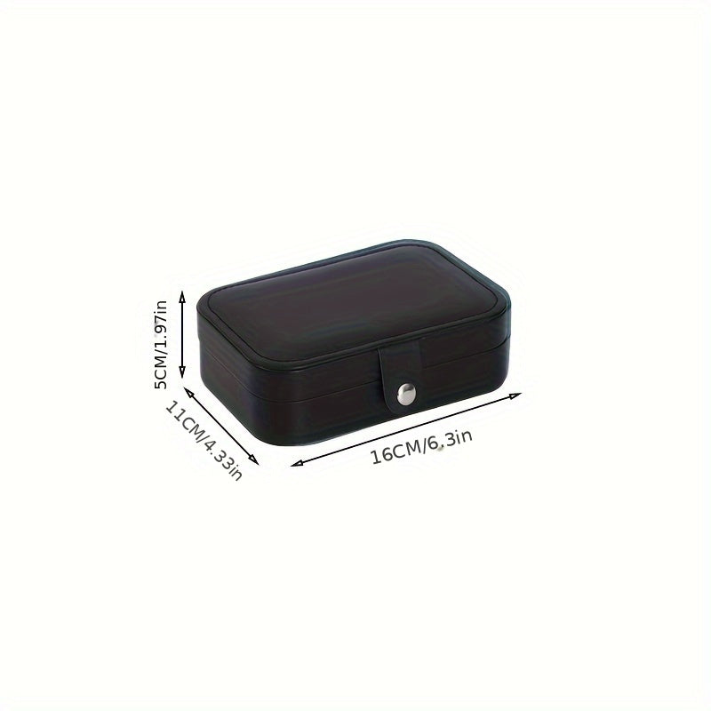 Portable double-layer imitation leather jewelry storage box - velvet interior, snap closure, can store earrings, necklaces, rings | Modern travel storage box with practical hook