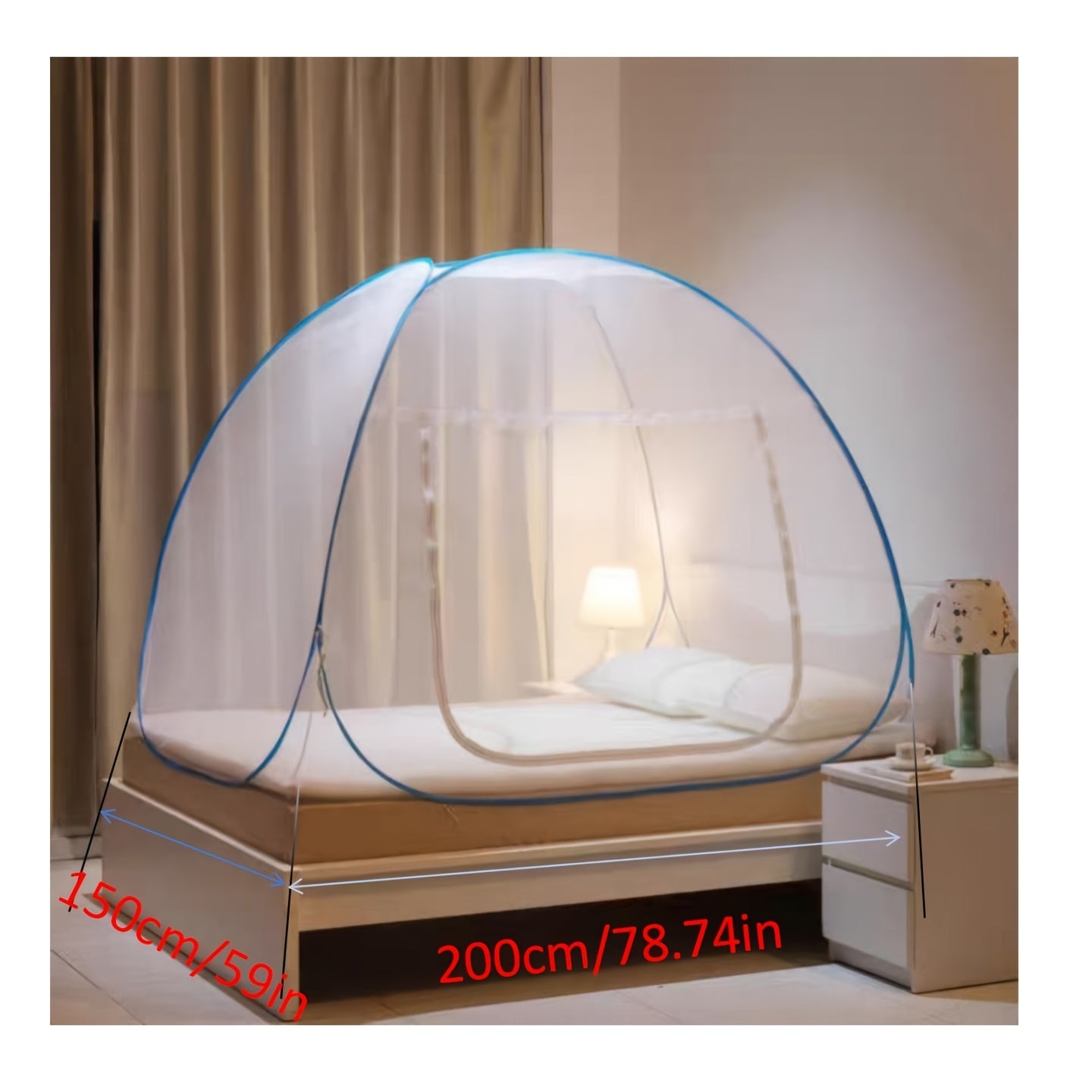 150cm/59" x 200cm/78.74" Pop-up mosquito net tent: portable, double door zipper, independent from bed, suitable for bedroom