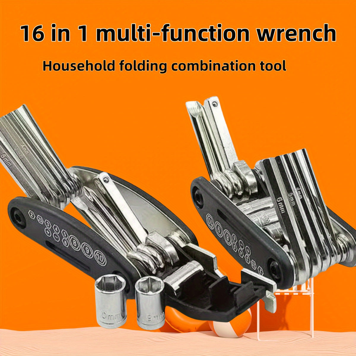 16 in 1 Stainless Steel Portable Folding Multi-Tool with Hex Key, Universal Screwdriver Set and Combination Wrench - Compact Multi-Purpose Pocket Tool Bag