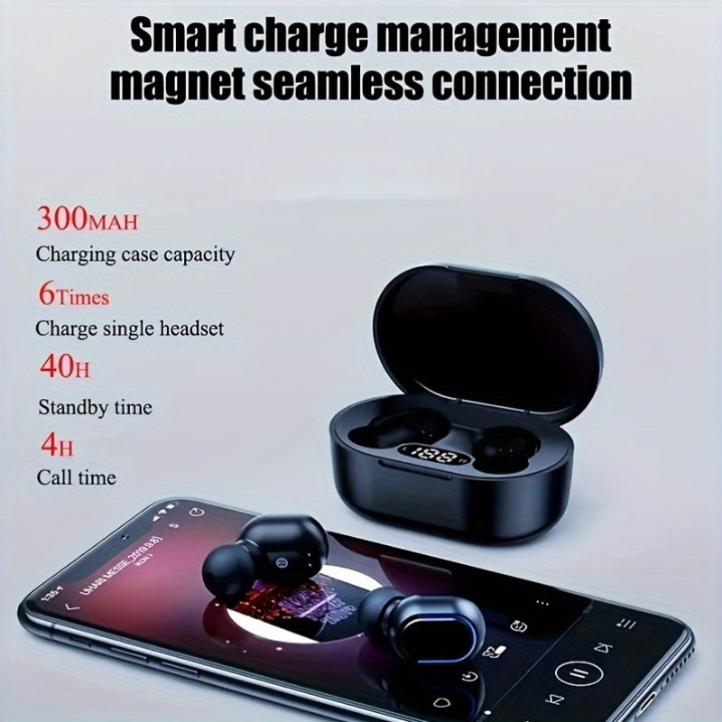 1 pc E7S TWS Wireless Earbuds with LED Display, In-Ear Gaming Headphones, Voice Call Noise Cancellation, App Control, Volume Control, USB Charging, Anti-Tangle Cable, for iPhone/Xiaomi - Adults