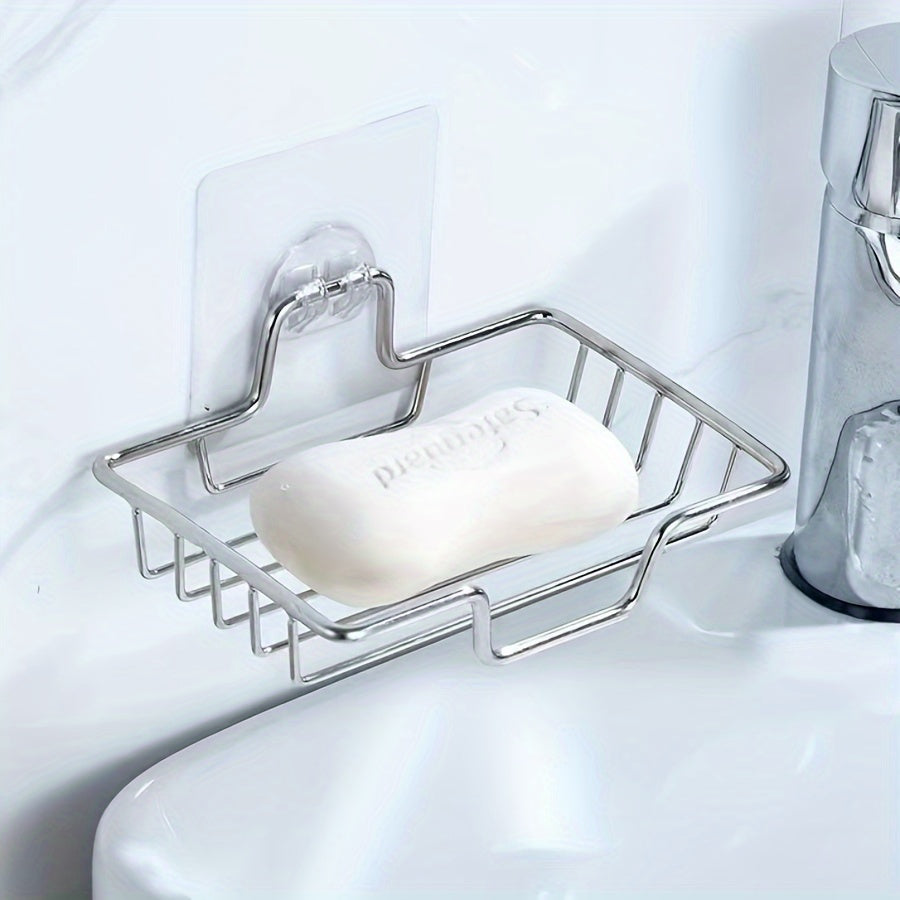 1pcStainless Steel Wall Mounted Soap Dish - Rust-Proof, Drainable Bathroom and Kitchen Accessories Storage Rack
