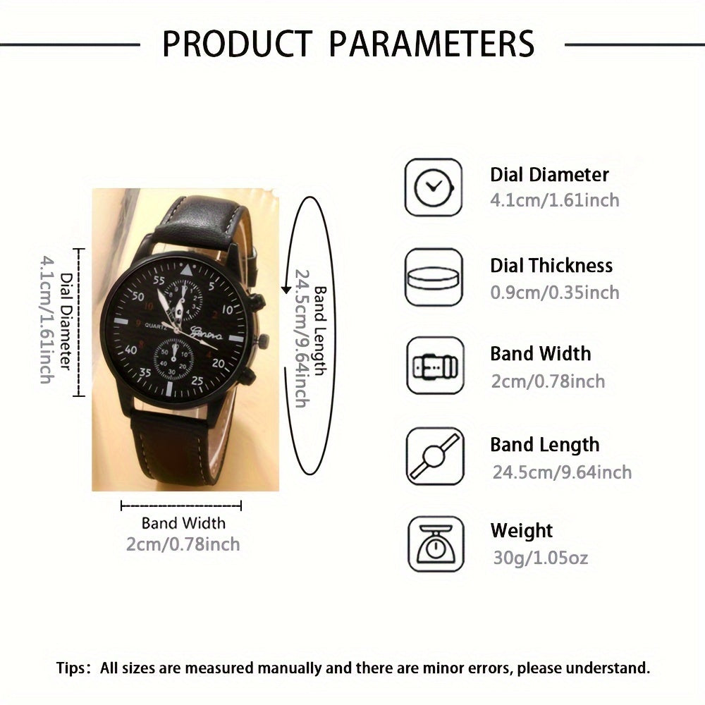 5 Piece Men's Casual Black Quartz Watch and Bracelet Set - Perfect Gift for Valentine's Day, Easter, Ramadan