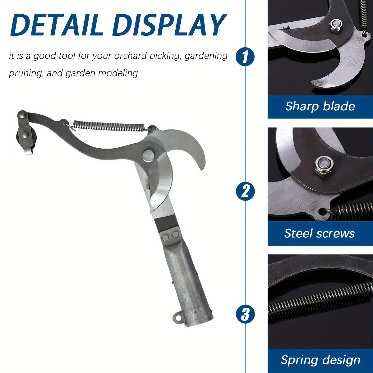 High Carbon Steel Pruning Shears, 32.0 cm - Modern Style, Cordless Pruner with Pulley Design and Cord for Fruit Trees