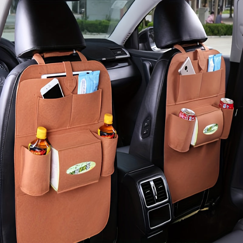 Portable Felt Car Seat Back Multi-Pocket Organizer - Spacious storage space for travel essentials, durable structure, easy installation - Perfect for road trips, family outings and daily commutes