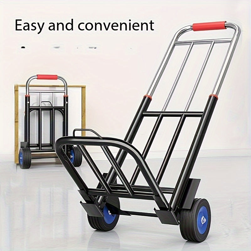 Heavy duty folding trolley with comfortable sponge handle, multifunctional iron luggage trolley with rubber wheels, portable fast handling and moving trolley for goods and appliances