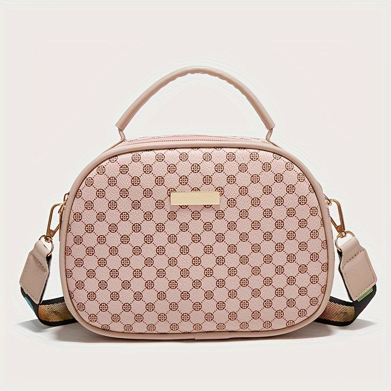 Girls simple fashion diamond letter print crossbody bag with adjustable shoulder strap and zipper closure, stylish shoulder bag suitable for outdoor and daily use