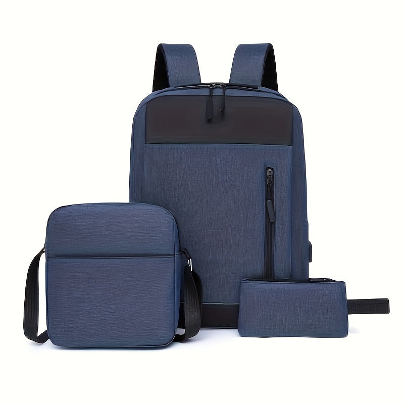 2-piece men's simple business backpack set large capacity wear-resistant backpack + square shoulder bag