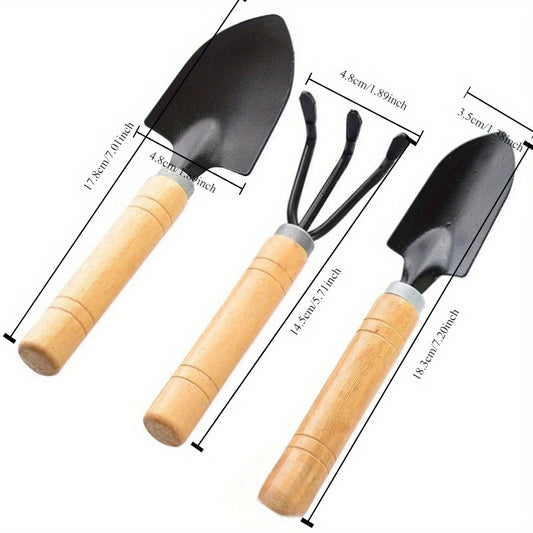 Premium Aluminum Alloy Gardening Tool Set with Wooden Handle - Includes Rake, Shovel and Mini Succulent Tool for Effective Soil Loosening and Plant Care Gardening Tools Gardening Tools and Equipment