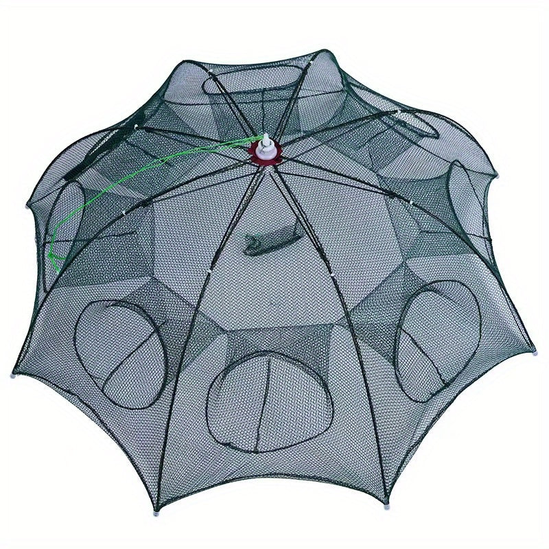 1-Piece Portable Umbrella-Shaped Multi-Hole Nylon Lobster Cage Fishing Net - Durable, Foldable, Lightweight Fishing Gear for Easy Catch and Release - Great for Saltwater and Freshwater Fishing 8 Holes