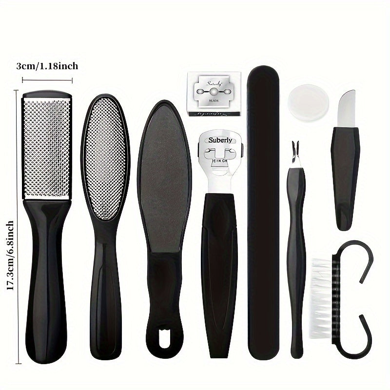 10 Pieces Stainless Steel Foot File Set - Professional Unscented Pedicure Tools for Dead Skin Removal and Foot Care Manicure Essentials