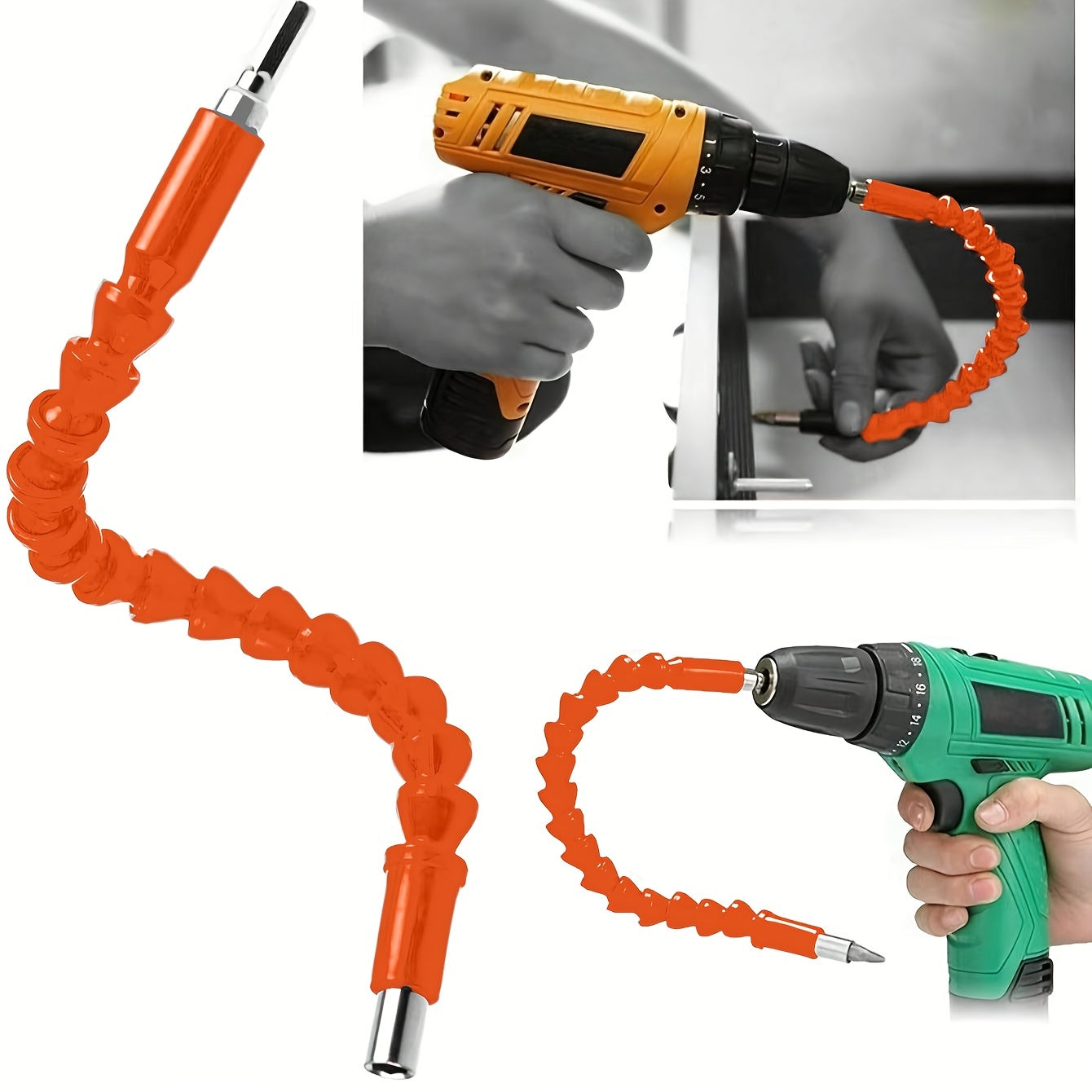1-piece orange drill flexible shaft adapter - Sturdy universal joint for tight spaces - Multifunctional screwdriver extension bracket with safety connecting rod