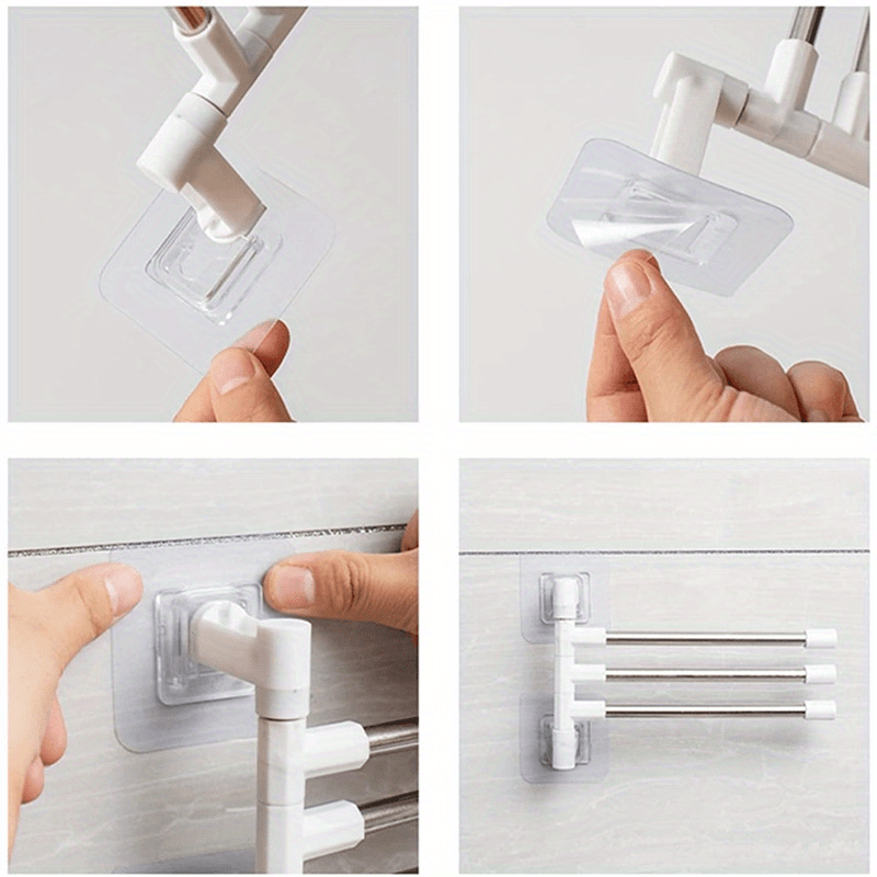 Adjustable Stainless Steel Towel Rack - Wall Mounted, No Drilling Required, with Suction Cup for Bathroom Storage
