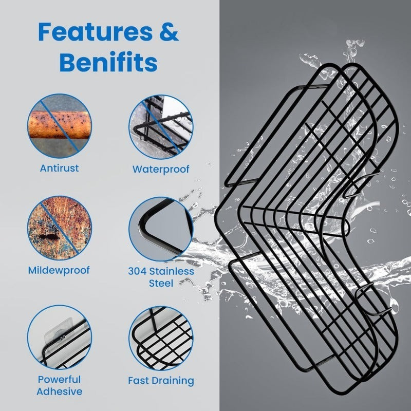 1-Pack Stainless Steel Shower Rack, Large Capacity Corner Rack, Hanging Storage Rack, Strong Adhesion, Waterproof and Mildew-proof, Suitable for Home Bathroom Storage
