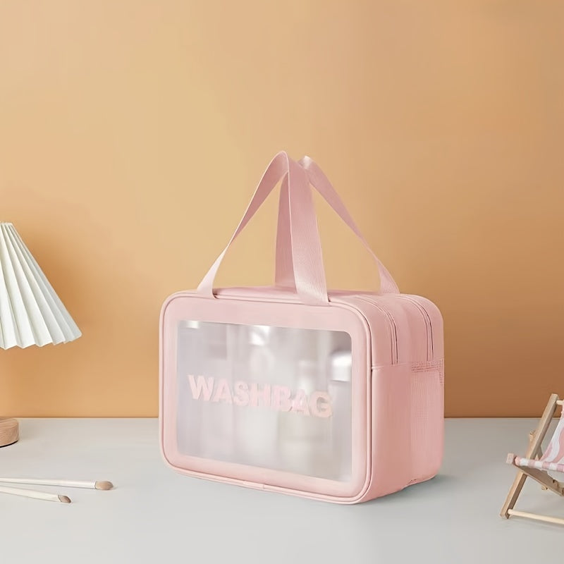 Chic PU waterproof cosmetic bag - large capacity, dry and wet separation, portable cosmetic storage bag, double layer storage