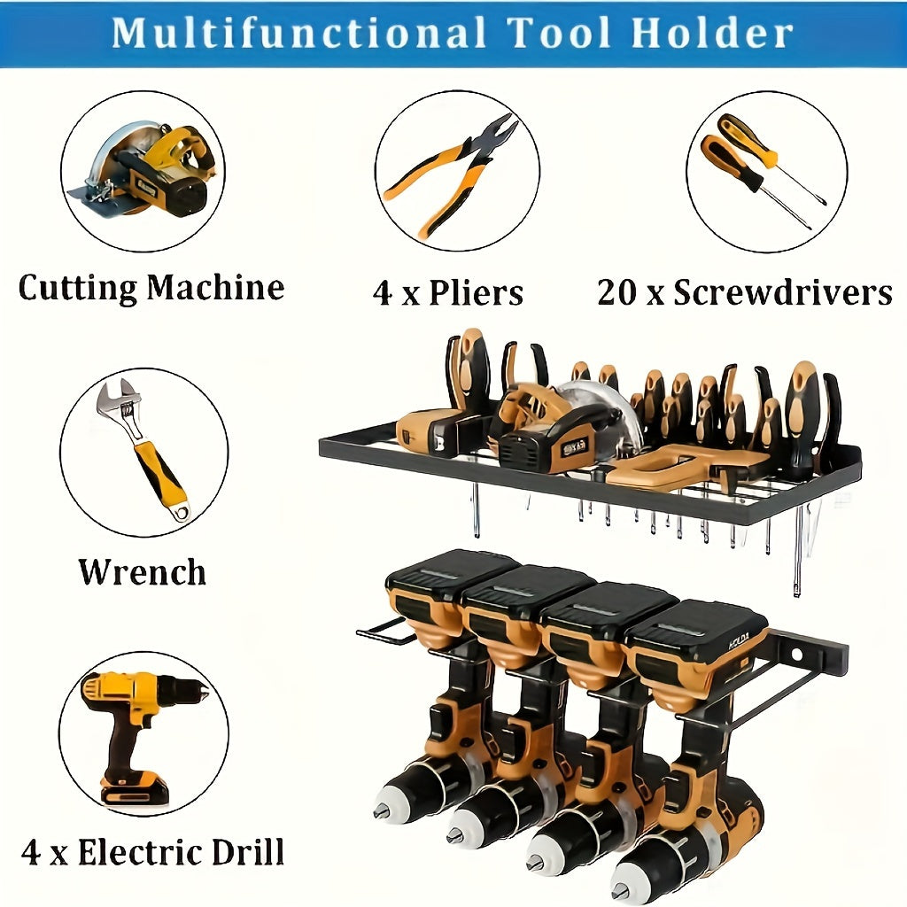1PC 1 tier power tool organizer - wall mount drill holder, garage tool display, storage rack, and organizer for efficient tool management