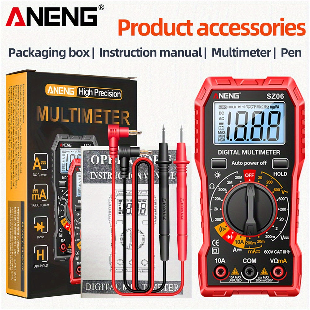 ANENG SZ06 2000 Counts Intelligent Digital Multimeter AC/DC Voltmeter DC Current Ohm Tester Power Tools Measuring Equipment