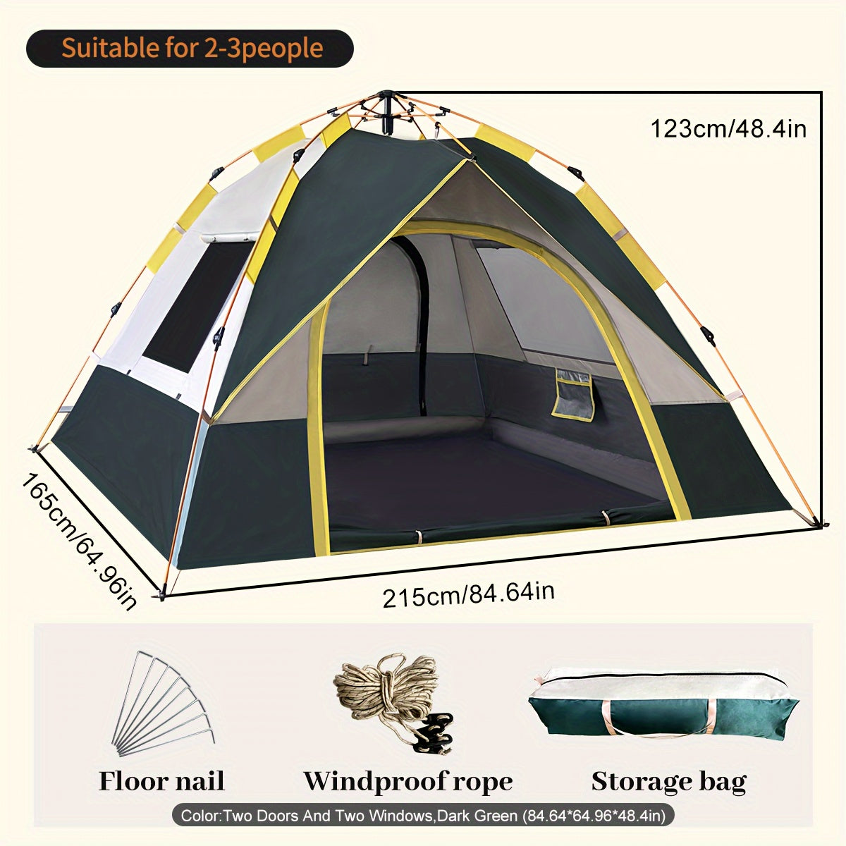 Versatile Waterproof & Windproof Tent with Dual Doors - Ideal for Family Camping, Hunting, Hiking, and Travel