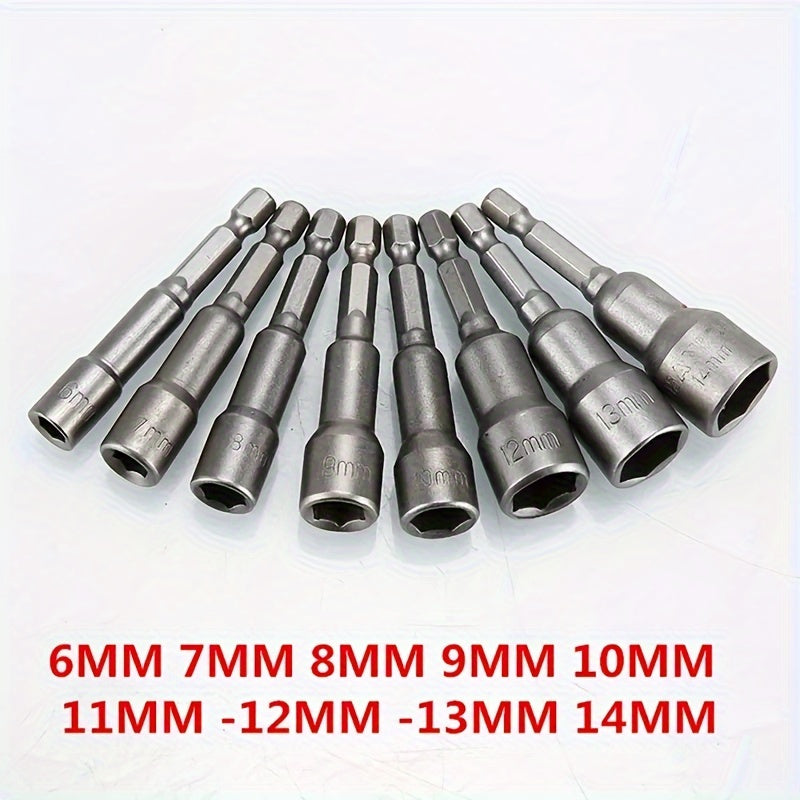 9-Piece Set of 5Mm to 13Mm Hex Socket Screwdriver Bits for Drills - Carbon Steel Construction