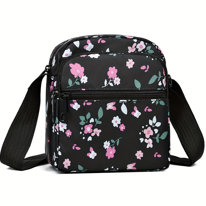 Women's Nylon Tropical Print Crossbody Bag Casual Mini Shoulder Bag with Zipper