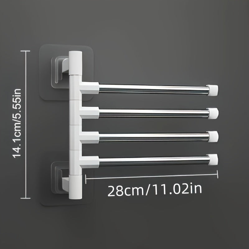 Wall-mounted towel rack with swivel rod, multi-layer hanging rod towel storage rack, unscented, no power required, battery-free bathroom accessories for towel organization and storage